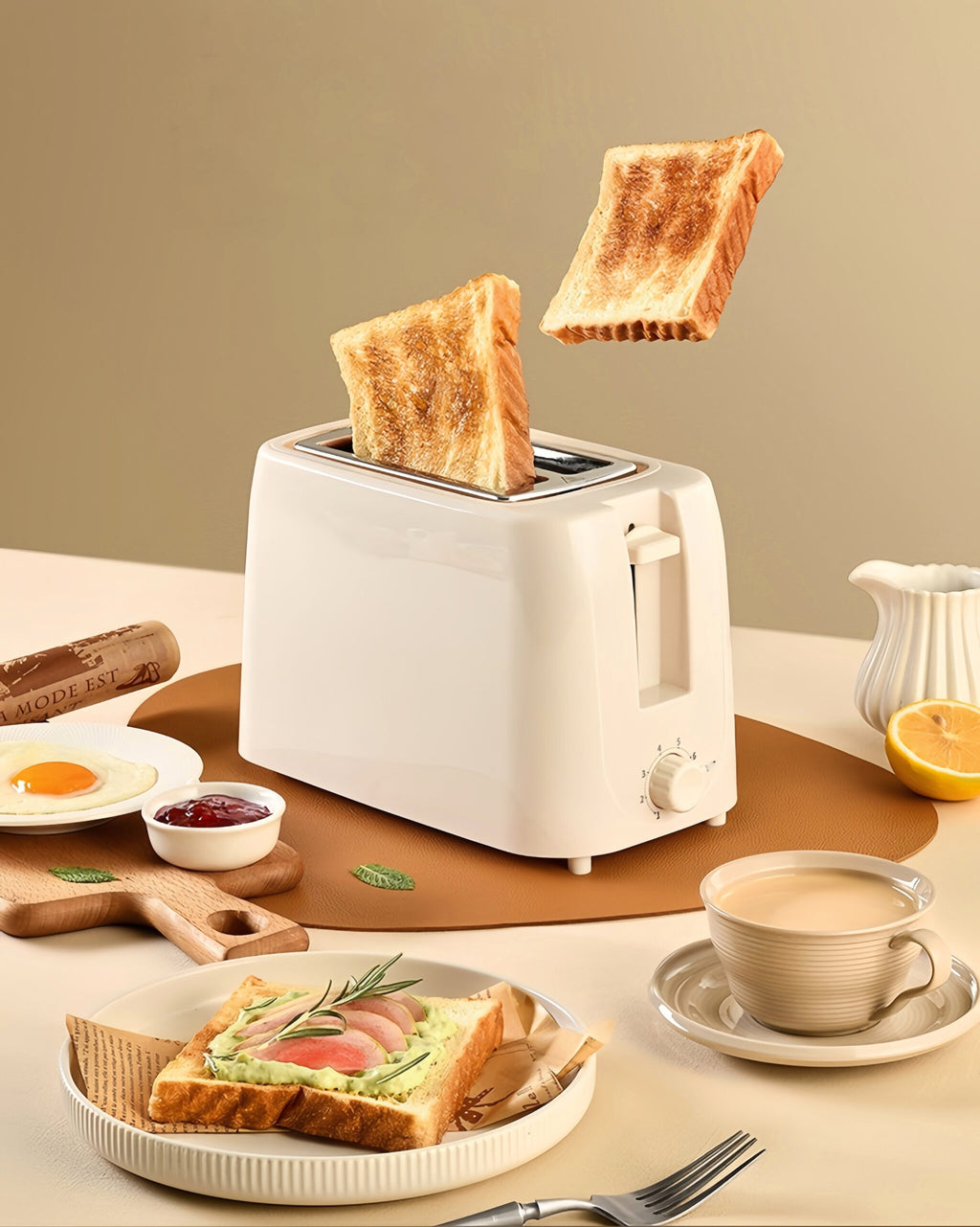 NARDEA 2-Slice Toaster with 8-Level Browning – White